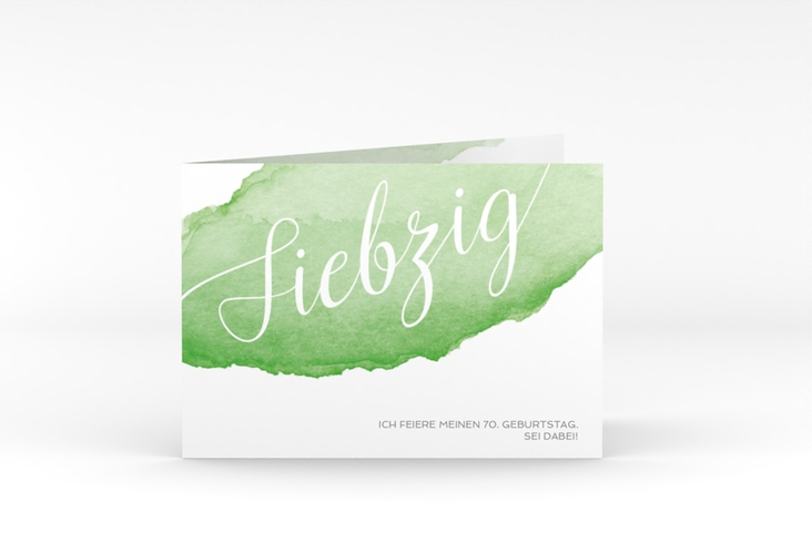 Einladung 70. Geburtstag Aquarell A6 Klappkarte quer gruen