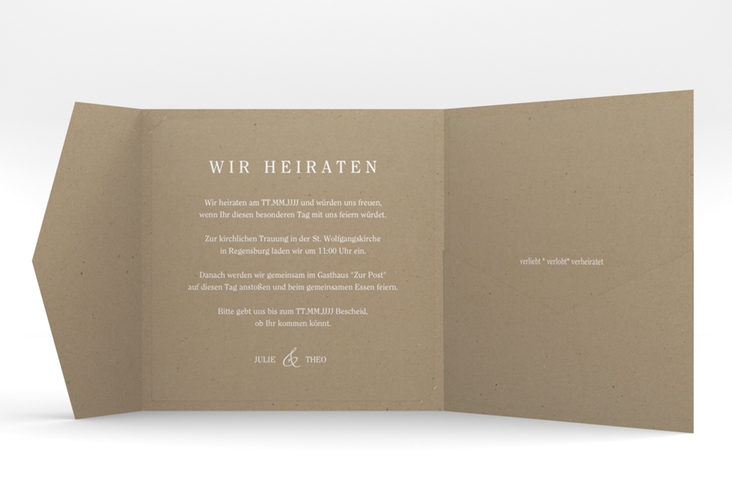 Hochzeitseinladung Mariage Pocketfold hochglanz mit Bogen aus weißer Spitze