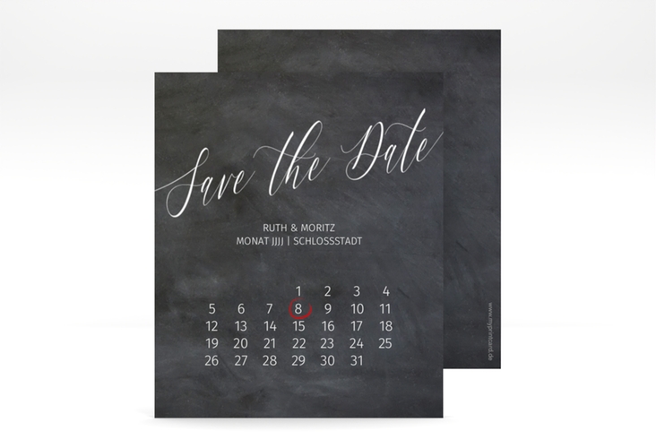 Save the Date-Kalenderblatt Chalkboard Kalenderblatt-Karte schwarz hochglanz mit Folie
