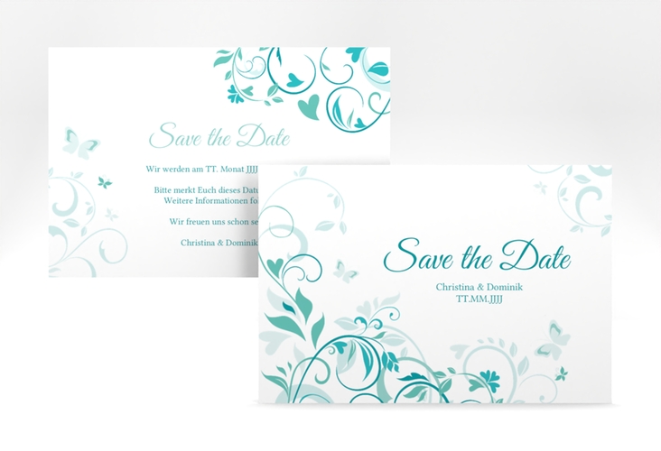 Save the Date-Karte Lilly A6 Karte quer tuerkis hochglanz