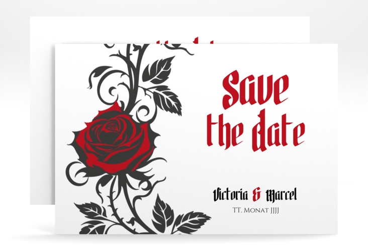 Save the Date-Karte Red Rose A6 Karte quer weiss