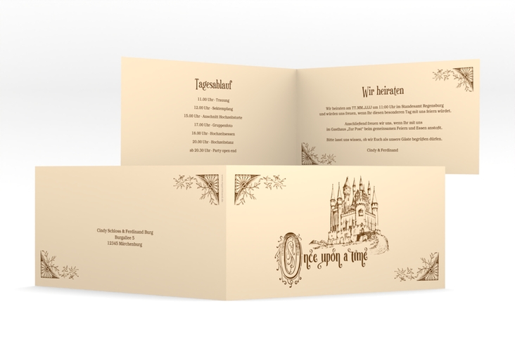 Hochzeitseinladung Storybook lange Klappkarte quer hochglanz