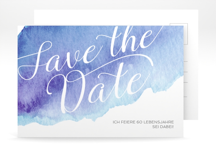 Save the Date-Postkarte Geburtstag Aquarell A6 Postkarte blau