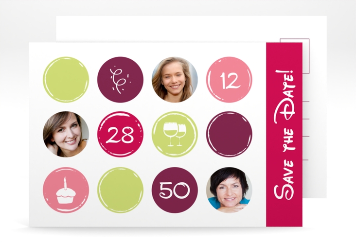 Save the Date-Postkarte Geburtstag Circles A6 Postkarte pink hochglanz