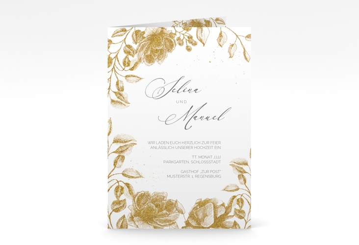 Einladungskarte Hochzeit "Blattgold" DIN A6 Klappkarte