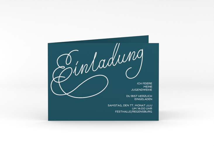 Einladungskarte Jugendweihe Swinging A6 Klappkarte quer blau hochglanz