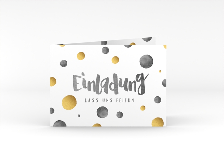 Einladung Geburtstag Dots A6 Klappkarte quer schwarz