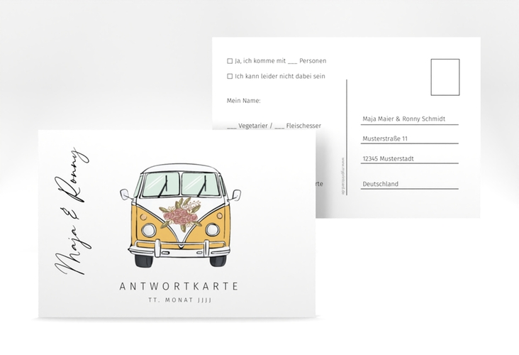 Antwortkarte Hochzeit Hochzeitsbulli A6 Postkarte gelb