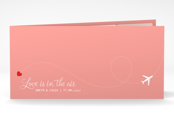 Dankeskarte Hochzeit Weddingpass lange Klappkarte quer rosa hochglanz