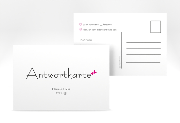 Antwortkarte Hochzeit  Twohearts A6 Postkarte pink