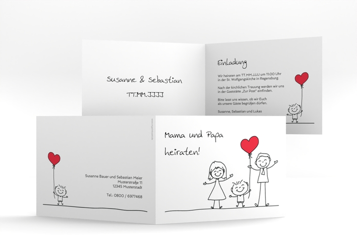 Hochzeitseinladung Family A6 Klappkarte quer weiss hochglanz