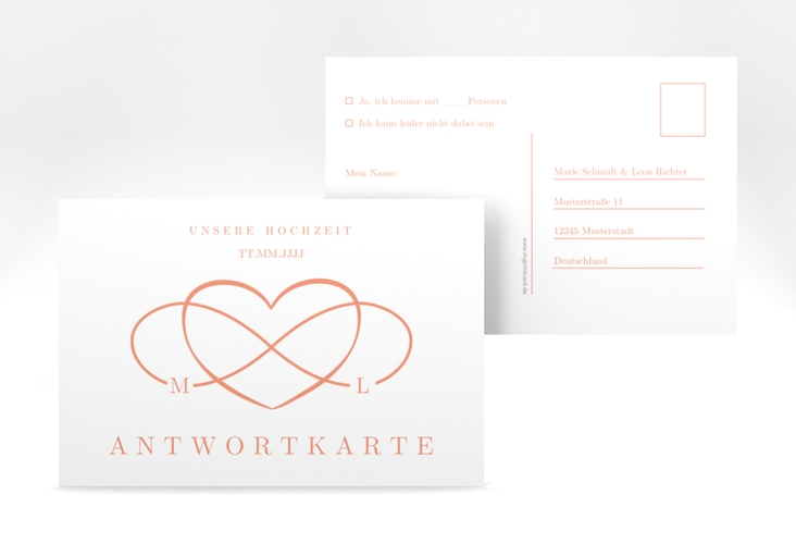 Antwortkarte Hochzeit Infinity A6 Postkarte apricot hochglanz