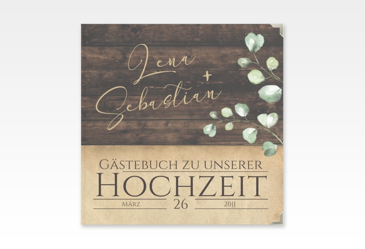 Gästebuch Selection Hochzeit Landhaus Leinen-Hardcover in Holz-Optik mit Eukalyptus