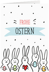 Osterkarte Hasenbande A6 Klappkarte hoch weiss