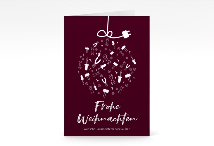 Business-Weihnachtskarte Werkzeugkugel A6 Klappkarte hoch rot hochglanz