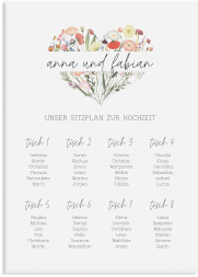 Klick: Details zu Sitzplan Leinwand Hochzeit "Wildblumenherz" anzeigen Sitzplan Leinwand Hochzeit Wildblumenherz 50 x 70 cm Leinwand bunt