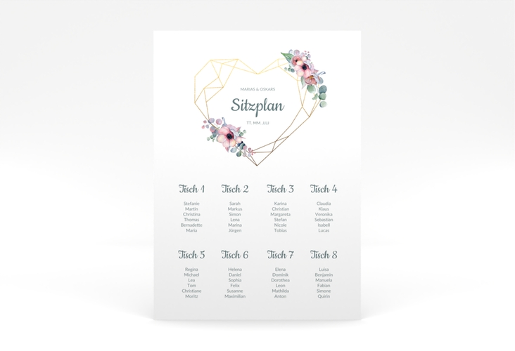 Sitzplan Postet Hochzeit Herzgold 50 x 70 cm Poster