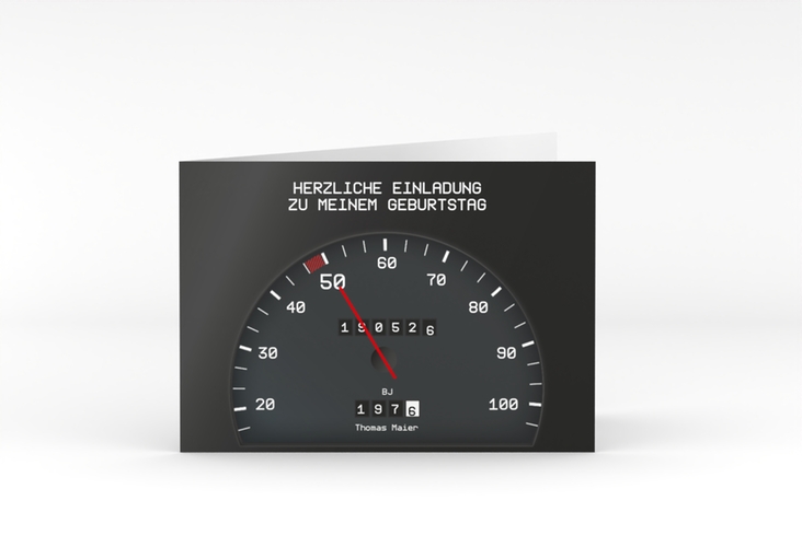 Einladung 50. Geburtstag Tacho A6 Klappkarte quer
