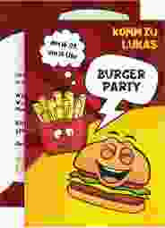 Einladungskarte Kindergeburtstag Burgerparty A6 Karte hoch bunt