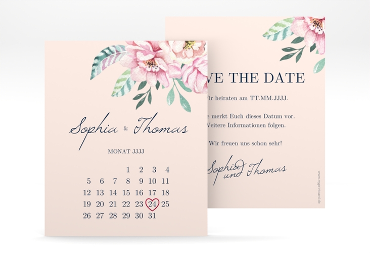 Save the Date-Kalenderblatt Blooming Kalenderblatt-Karte rosa