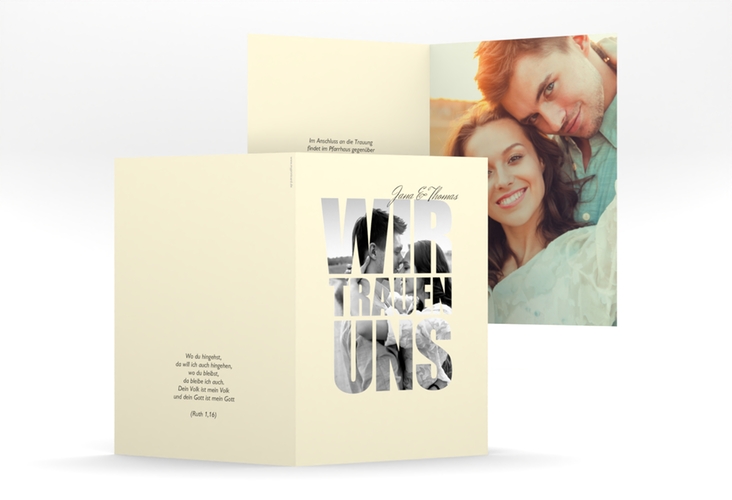 Kirchenheft Hochzeit Letters A5 Klappkarte hoch beige