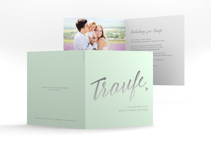 Hochzeitseinladung Traufe quadr. Klappkarte mint hochglanz
