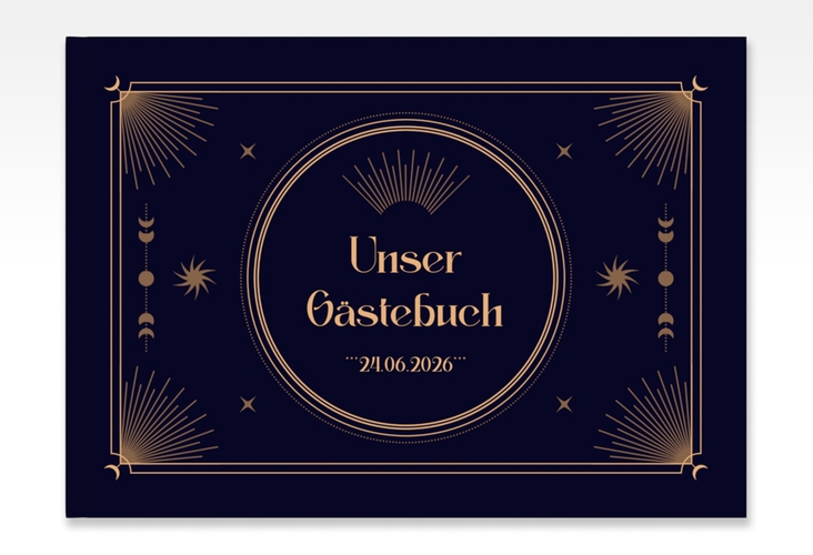 Gästebuch A4 quer Astro A4 quer, Hardcover mit Sonne, Mondphasen und Sternen
