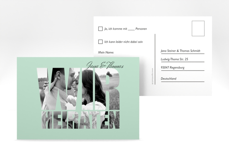 Antwortkarte Hochzeit Letters A6 Postkarte mint hochglanz