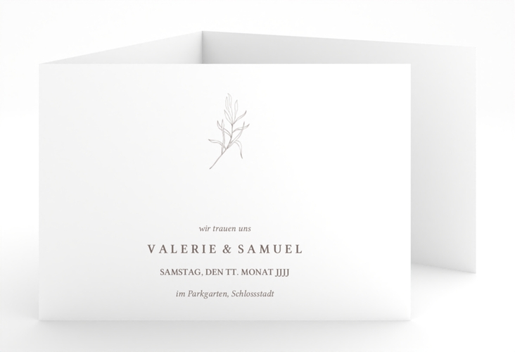 Hochzeitseinladung Ivy A6 Doppel-Klappkarte weiss hochglanz minimalistisch mit kleiner botanischer Illustration