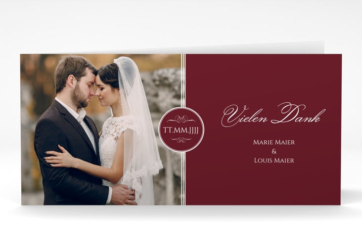 Dankeskarte Hochzeit Elegancy lange Klappkarte quer rot