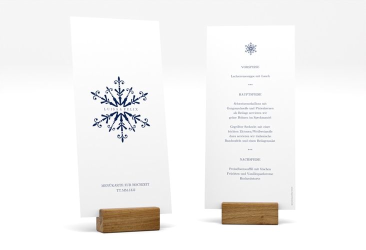 Menükarte Hochzeit Crystal lange Karte hoch weiss hochglanz mit Eiskristall