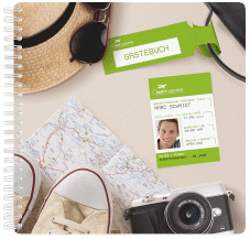 Gästebuch Geburtstag Boardingpass Ringbindung gruen