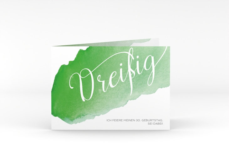 Einladung 30. Geburtstag Aquarell A6 Klappkarte quer gruen