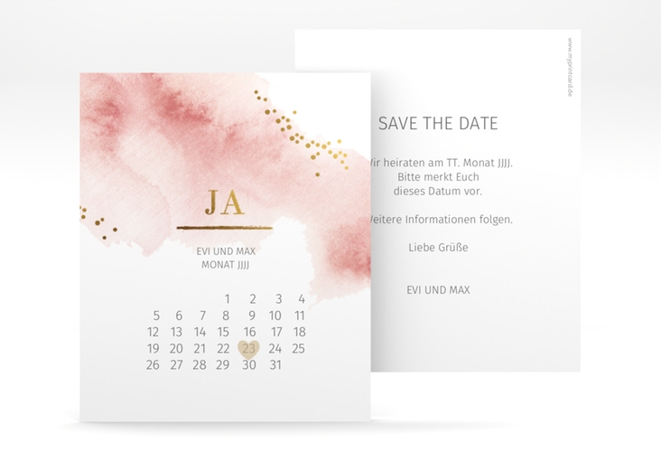 Save the Date-Kalenderblatt Pastell Kalenderblatt-Karte rosa hochglanz