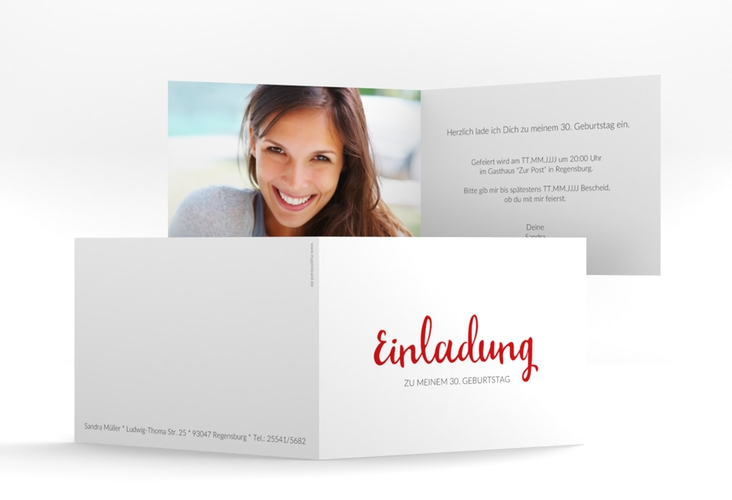 Einladung Geburtstag Handwriting A6 Klappkarte quer