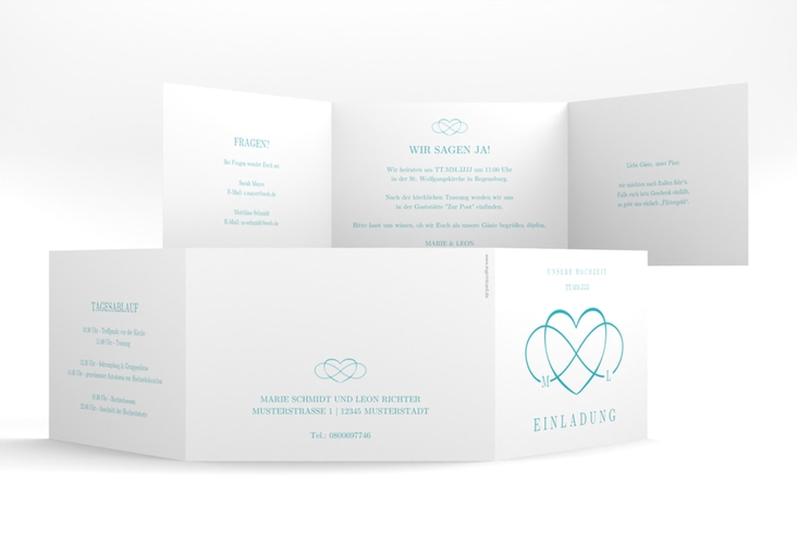 Hochzeitseinladung Infinity A6 Doppel-Klappkarte tuerkis hochglanz