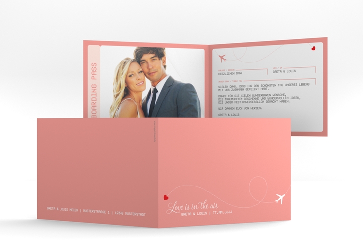 Dankeskarte Hochzeit Weddingpass A6 Klappkarte quer rosa hochglanz