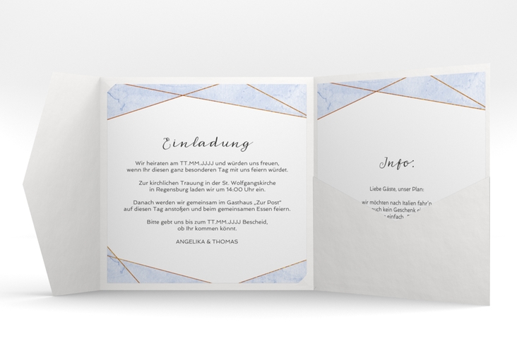 Hochzeitseinladung Asymmetry Pocketfold blau hochglanz