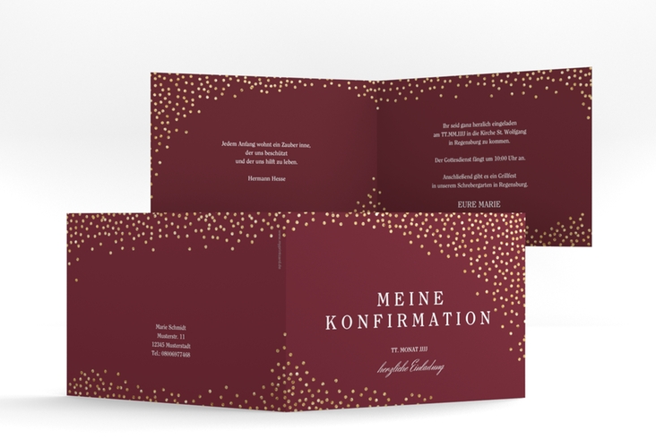 Einladung Konfirmation Glossy A6 Klappkarte quer rot hochglanz