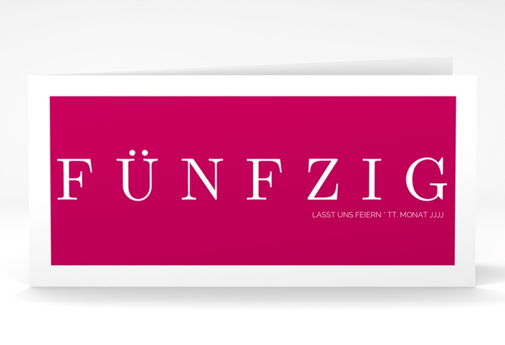Einladung 50. Geburtstag Schlicht lange Klappkarte quer pink