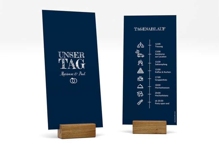 Tagesablauf Hochzeit Rise lange Karte hoch blau