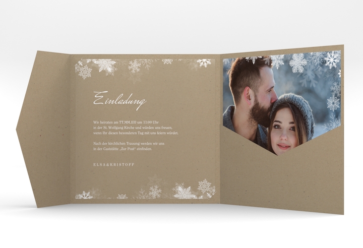 Hochzeitseinladung Snowfall Pocketfold mit Schneeflocken für Winterhochzeit