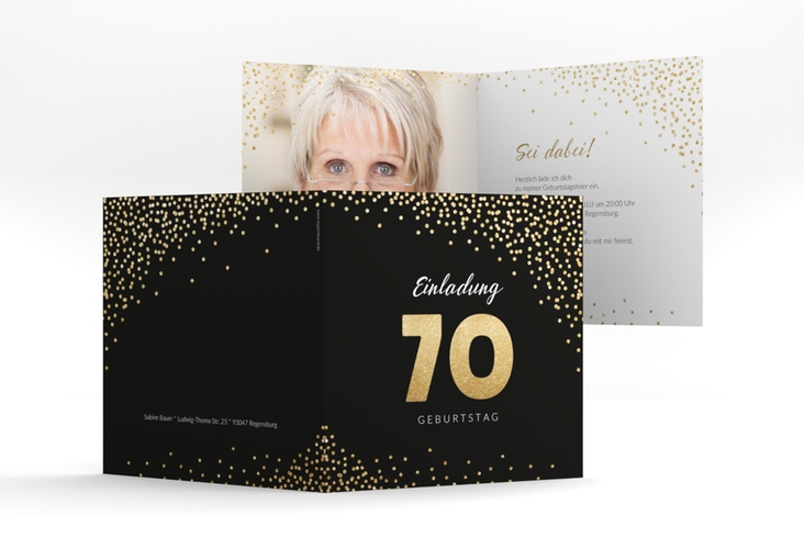 Einladung 70. Geburtstag Glitzer quadr. Klappkarte