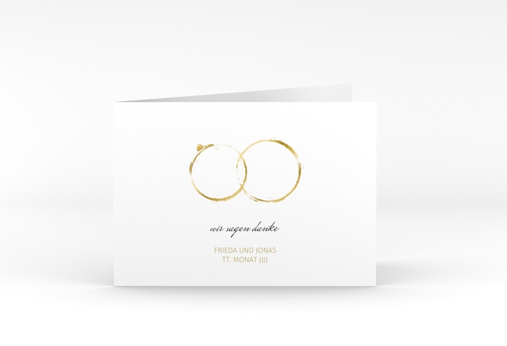 Dankeskarte Hochzeit Trauringe A6 Klappkarte quer gold minimalistisch gestaltet mit zwei Eheringen