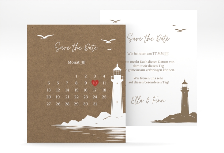 Save the Date-Kalenderblatt Leuchtturm Kalenderblatt-Karte Kraftpapier