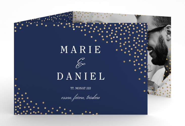 Hochzeitseinladung Glitter A6 Doppel-Klappkarte blau hochglanz