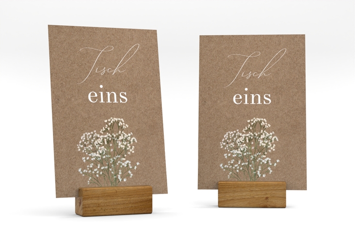 Tischnummer Hochzeit Schleierkraut Tischaufsteller Kraftpapier