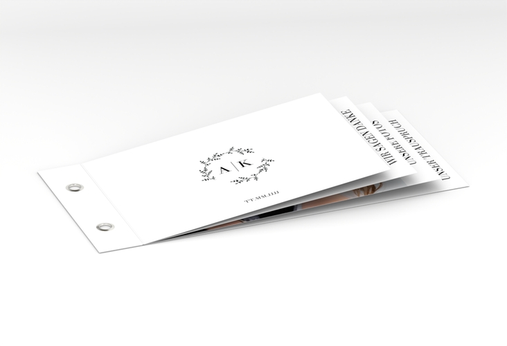 Danksagungskarte Filigrana Booklet in reduziertem Design mit Initialen und zartem Blätterkranz