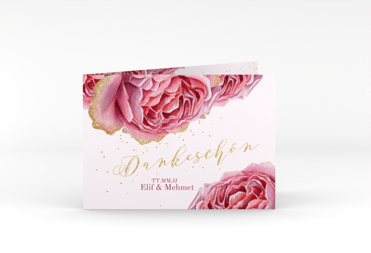 Danksagungskarte Hochzeit Cherie A6 Klappkarte quer gold hochglanz