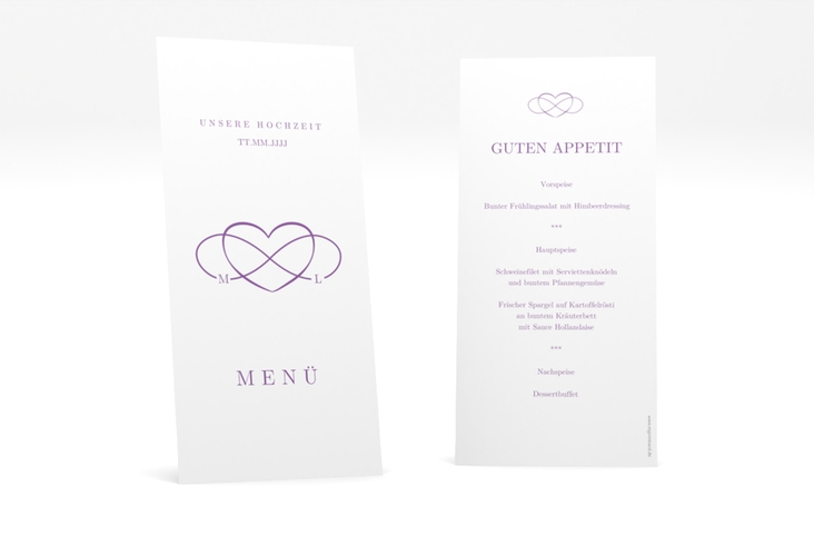 Menükarte Hochzeit Infinity lange Karte hoch lila